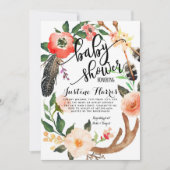 Boho versieht Babyparty-Einladung mit Federn Einladung (Vorderseite)