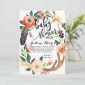 Boho versieht Babyparty-Einladung mit Federn Einladung (Stehend Vorderseite)