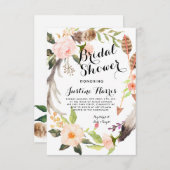 Boho versieht Brautparty-Einladung mit Federn Einladung (Vorne/Hinten)