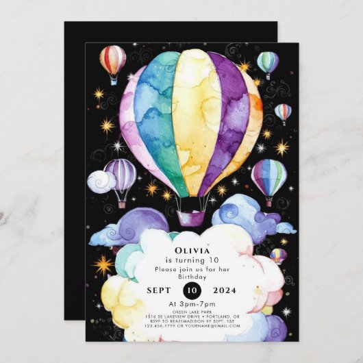 Boho Verzauberung Heißluftballon Geburtstag Einladung (Vorne/Hinten)