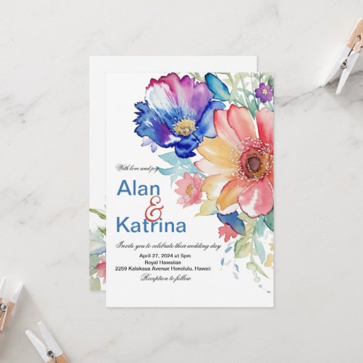 Boho Vibrant Blume Einladung (Vorderseite/Rückseite Beispiel)