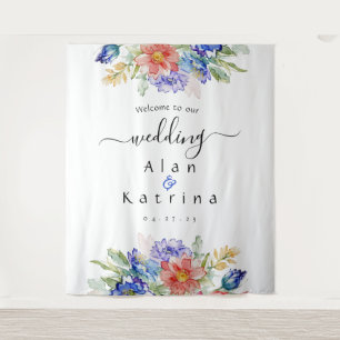 Boho Vibrant Blume Große Hochzeitssignatur Wandteppich