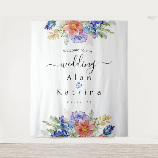 Boho Vibrant Blume Große Hochzeitssignatur Wandteppich (Vorderseite)