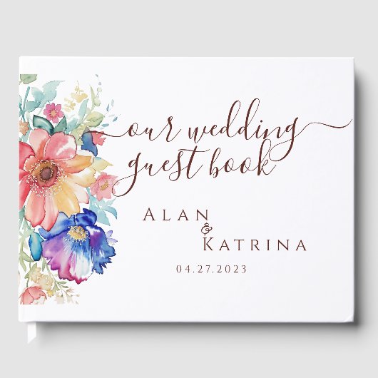 Boho Vibrant Blume Wedding Guest Book Romantic Gästebuch (Vorderseite)