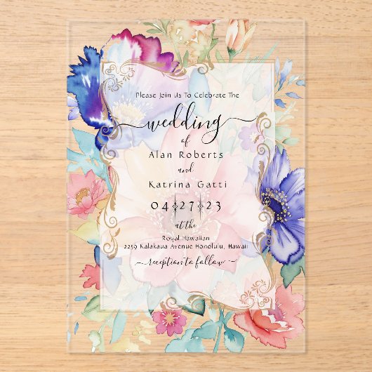 Boho Vibrant  Flowers Flat Invitation Frame Acryleinladungen (Vorderseite)