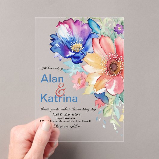 Boho Vibrant Flowers Invitation Acryleinladungen (Insitu (Handheld))