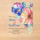 Boho Vibrant Flowers Invitation Acryleinladungen (Vorderseite)