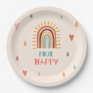 Boho vier vierter Geburtstag Rainbow Pappteller