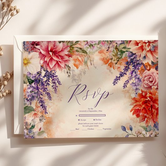 Boho Viktorianisch Royal Floral Wedding RSVP Karte