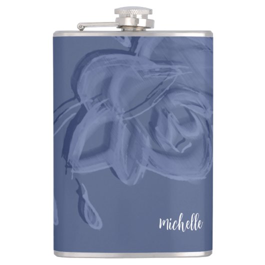 Boho Vintag Artistic Blue Blumen Flachmann (Vorderseite)