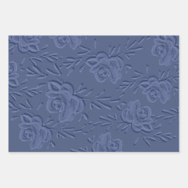 Boho Vintag Artistic Blue Blumen Geschenkpapier Set