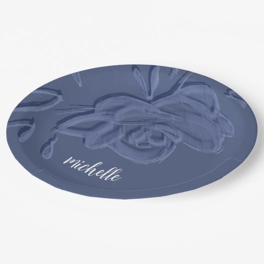 Boho Vintag Artistic Blue Blumen Pappteller (Schrägansicht)