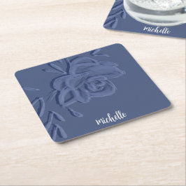 Boho Vintag Artistic Blue Blumen Rechteckiger Pappuntersetzer