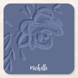 Boho Vintag Artistic Blue Blumen Rechteckiger Pappuntersetzer