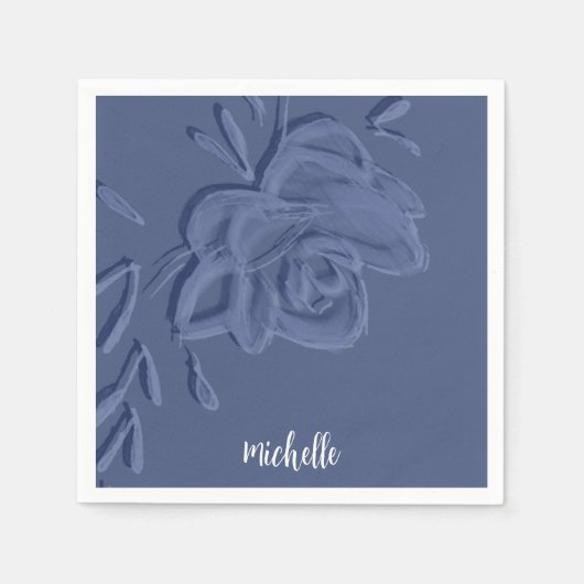 Boho Vintag Artistic Blue Blumen Serviette (Vorderseite)