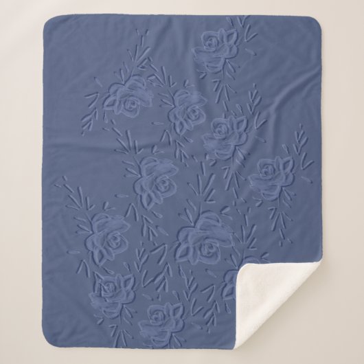 Boho Vintag Artistic Blue Blumen Sherpadecke (Vorderseite)