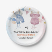 Boho Vintag Baby Clotheline Gender Reveal Party Pappteller (Vorderseite)