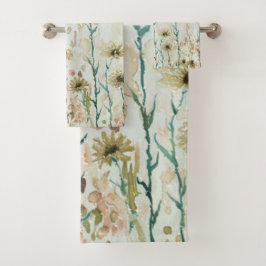 Boho Vintag Beige Wildblumen Badhandtuch Set