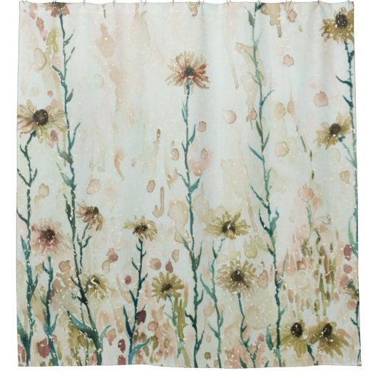 Boho Vintag Beige Wildblumen Duschvorhang (Vorderseite)