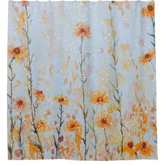 Boho Vintag Blue Wildblumen Duschvorhang (Vorderseite)