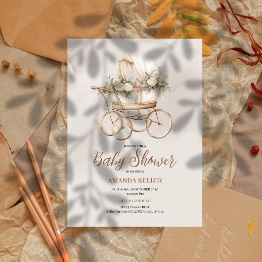 Boho Vintag Carriage Baby Shooter Einladung