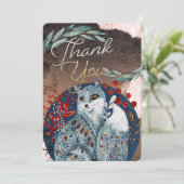 Boho Vintag Cat Vielen Dank Einladung (Stehend Vorderseite)