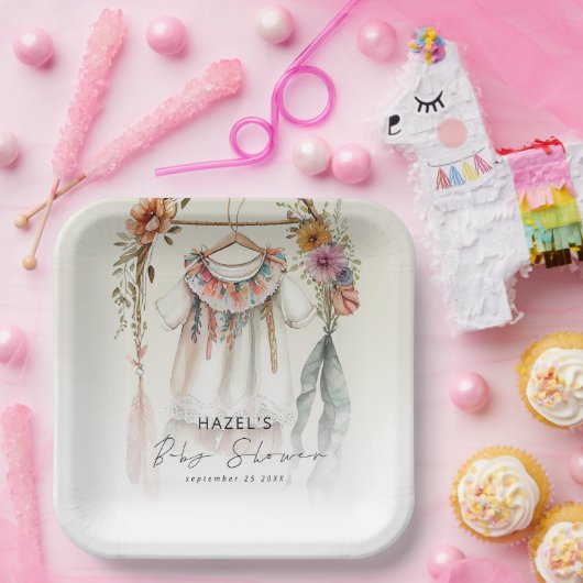 Boho Vintag Clothes Script Babydusche Pappteller (Party)