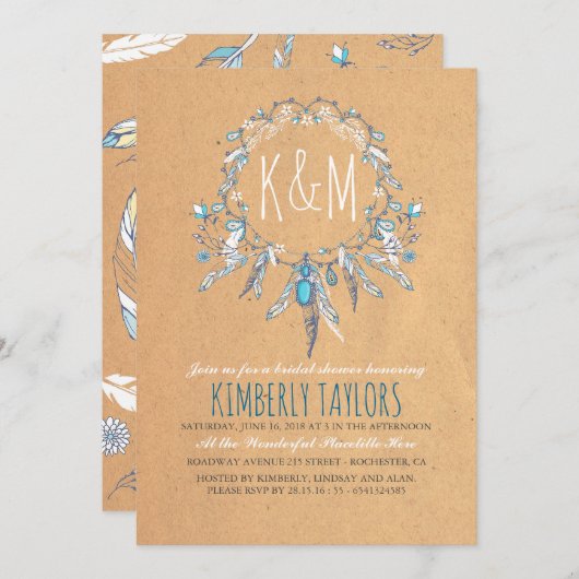 Boho Vintag Dreamcather Brautparty Einladung (Vorne/Hinten)