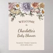 Boho Vintag Floral Baby Dusche Willkommenspender Poster (Vorne)