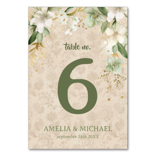 Boho Vintag Floral Botanical Wedding Tischnummer (Vorderseite)