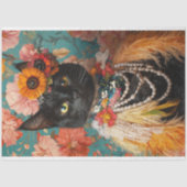 Boho Vintag Floral Feathers Black Cat Decoupage Seidenpapier (Vorderseite)
