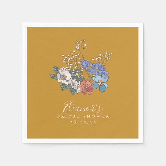 Boho Vintag Floral Yellow Custom Brautparty Serviette (Vorderseite)