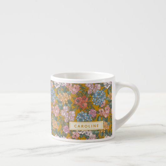 Boho Vintag Garden Blumengelb Name Espressotasse (Rechts)
