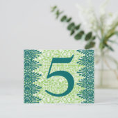 Boho Vintag Green Damask Tischnummer Card (Stehend Vorderseite)