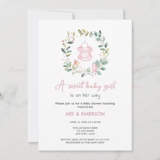 Boho Vintag Outfit Babydusche Einladung (Vorderseite)