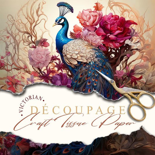 Boho Vintag Viktorianische Decoupage Peacock Seidenpapier
