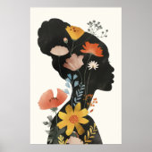 Boho Vintag Weibliche Portait mit Wildblumen Poster (Vorne)