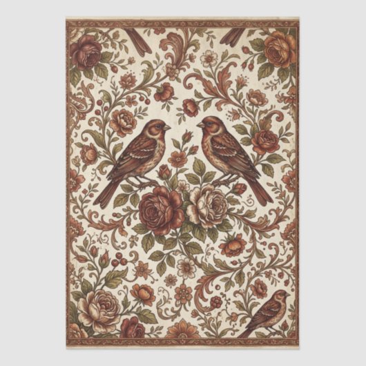 Boho Vintage Birds & Florals Seidenpapier (Vorderseite)
