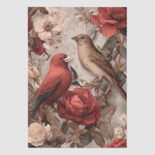 Boho Vintage Birds & Florals Seidenpapier (Vorderseite)
