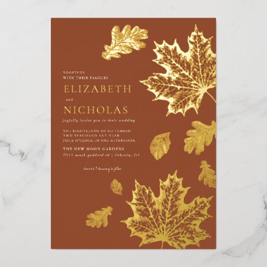 Boho Vintage Blätter Rustikaler Fall Folieneinladung (Vorderseite)