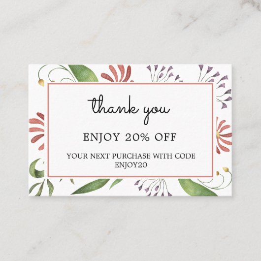 Boho Vintage Blume Rabattkarte (Vorderseite)