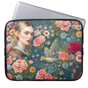 Boho Vintage BlumenCollage mit Frauen Laptopschutzhülle