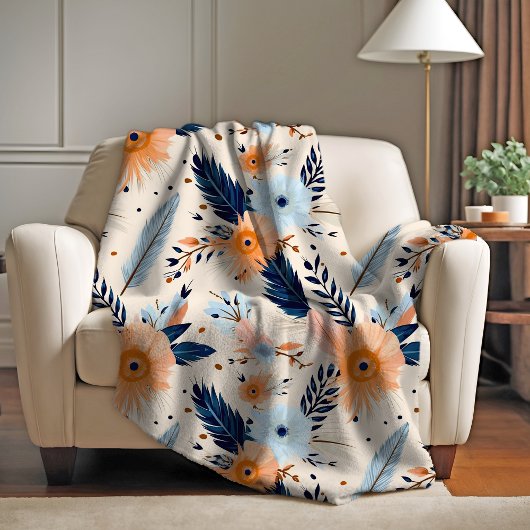 Boho Vintage Blumenfeder Muster Fleecedecke