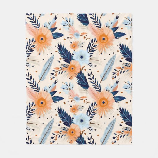 Boho Vintage Blumenfedermuster Fleecedecke (Vorderseite)