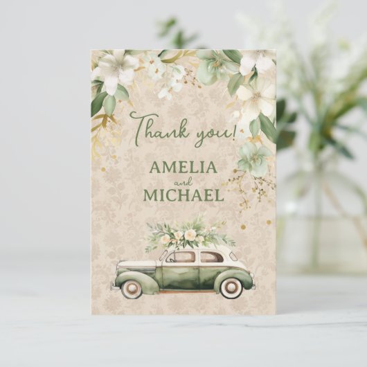 Boho Vintage botanische Hochzeit Dankeskarte (Stehend Vorderseite)