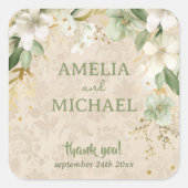 Boho Vintage botanische Hochzeit Quadratischer Aufkleber (Vorderseite)