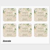 Boho Vintage botanische Hochzeit Quadratischer Aufkleber (Blatt)