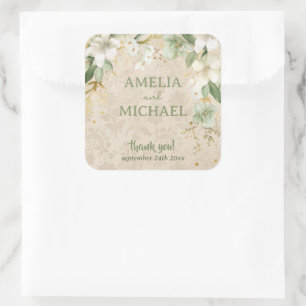 Boho Vintage botanische Hochzeit Quadratischer Aufkleber