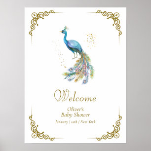Boho Vintage Elegante Pfau Baby Shower Willkommen Poster