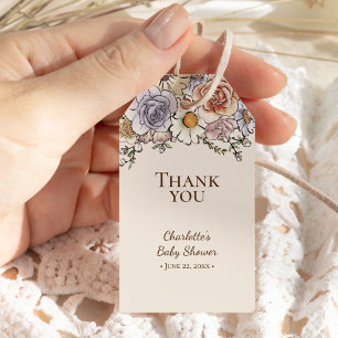 Boho Vintage Floral Beige Babyparty Dankeschön Geschenkanhänger